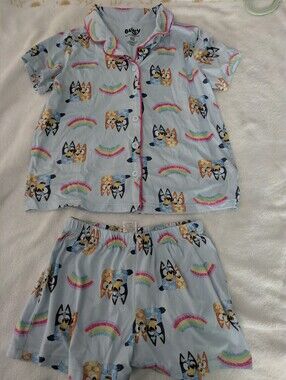 GUC Bluey rainbow print pajamas shirt &shorts set